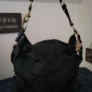 Coach Black Hobo Bag with Gold Accents